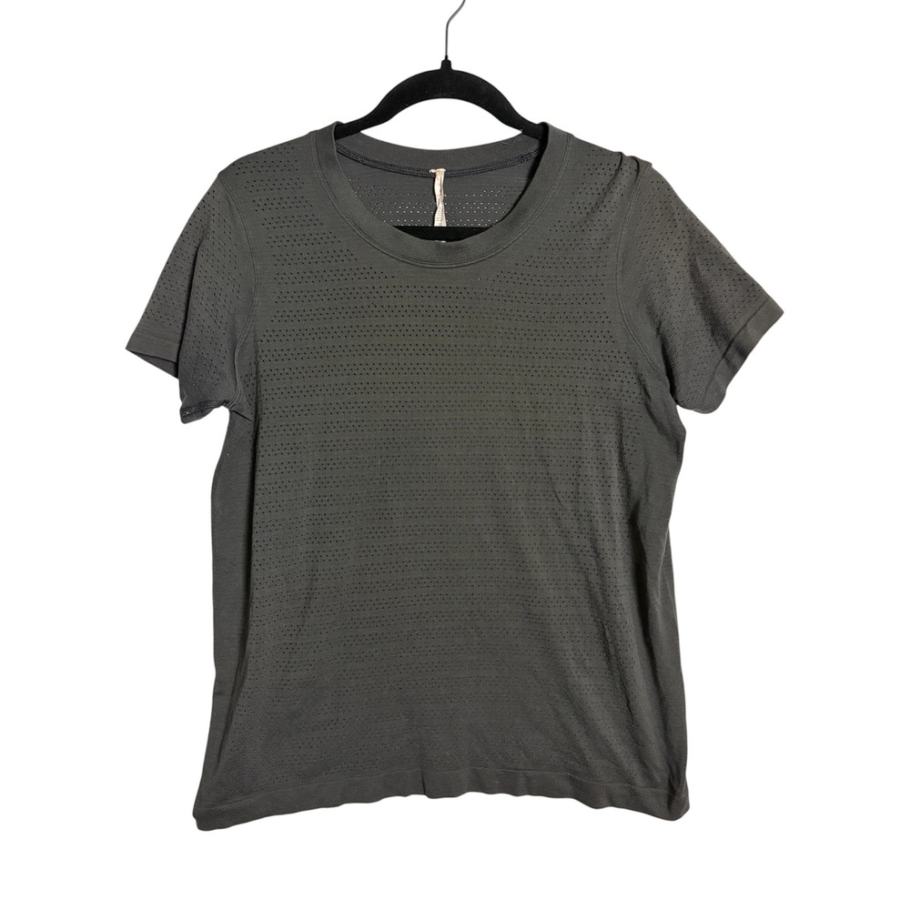 Lululemon Breeze By Short Sleeve Black Perforated Athletic Training Top Size 10